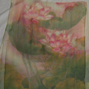 Water Lotus Lily Pink Green Sheer Scarf